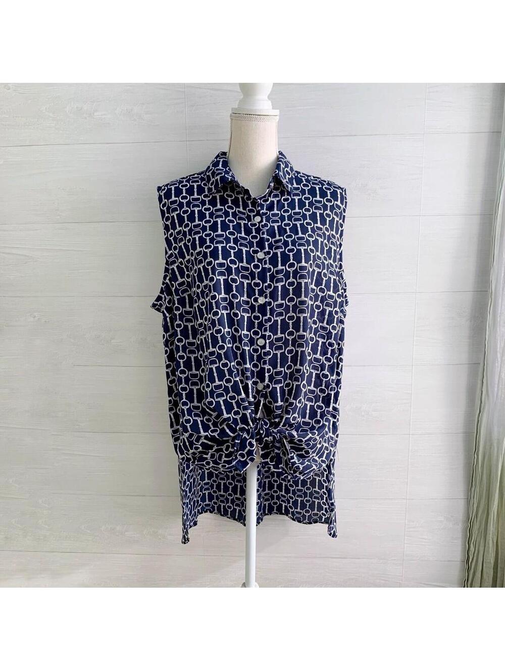 NWT Roz & Ali Plus Size 2X Navy Chiffon Sleeveless Tie Front Hi Low Blouse